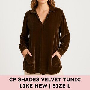 CP Shades Velvet Tunic Rayon Silk Oversized Lagenlook Brown Top L Made in USA